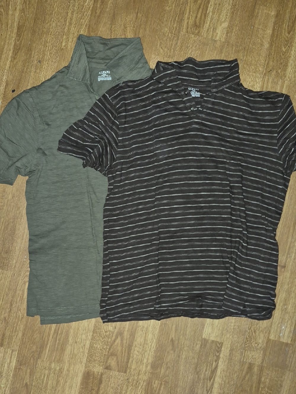 Alfani Men’s Olive Polo & Brown Striped Polo Duo Both Size L